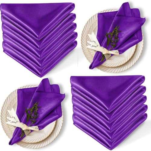 HSTWODE 16er Set Stoffservietten Baumwolle in 2 Größen und 15 Farben zur Auswahl - strapazierfähige Mundservietten mit Atlaskante - seidenartiger Glanz - Gastronomiequalität (Lila, M)