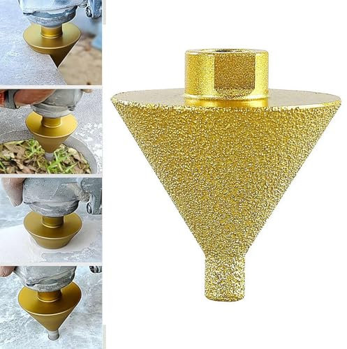 Foret biseauté diamant pour meuleuses d'angle, foret conique diamant 38 mm/50 mm, foret conique diamant, coupe-trou de carrelage en porcelaine de douche pour adaptateur de filetage M10 (grand foret 50