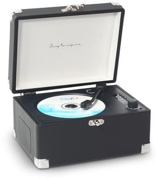 PRIXTON Reproductor de CD Vintage Boogie, Reproductor portátil con Altavoz, Lector de CD Retro, Bluetooth/USB/AUX, Mando a Distancia, Diseño de Maleta, Color Negro