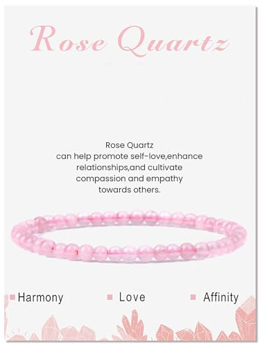 Uwiyo Bracelet Perle Ronde 4 mm, Bracelet Pierre Naturelle Élastique Bracelets Yoga pour Femme Filles pour Anniversaire, Fête des Mères, Noël (Quartz Rose)
