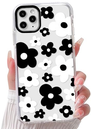 NITITOP Compatible with iPhone 11 Pro Max Case Cute Clear for Women Girls Black Flower Floral Pattern Ultra Slim with Bumper Protector Soft TPU Anti-Yellow Protective Phone Cover - Black
