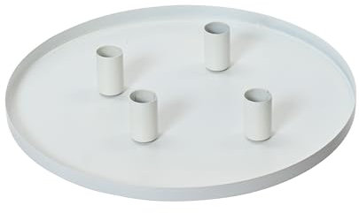 Tablett 30cm Metall & 4 Kerzenhalter mit Magneten verstellbar - moderner Kerzenständer für Stabkerzen - Stabkerzenhalter Stabkerzenständer mit Dekoteller - Weiß