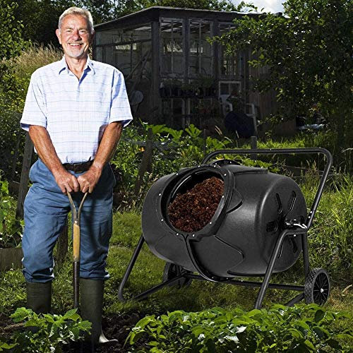 360° Rotating Compost Tumbler Bin with Steel Stand for Fast Composting Large Yard Waste Bins for Garden Vent Holes Included