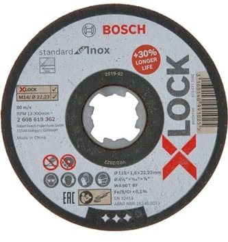 Bosch Professional 1x Standard for Inox X-LOCK Trennscheibe (für Edelstahl, Ø 115 mm, Zubehör Winkelschleifer) (Packung mit 10)