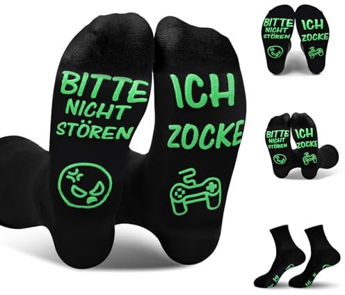 Bateya Lustige Socken mit Spruch Bitte Nicht Stören Geburtstag Socken für Jungs, Zocker Socken Herren Jungen 39-42 Gaming Baumwollsocken Haussocken