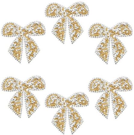 PATIKIL Bow Rhinestone Patches, 6 Pcs Bow Shape Sew/Iron on Applique Patches Rhinestone Applique Glitter Crystal Patches for Shoes Clothes Pants Bags Hats Shirts DIY Crafts, Gold