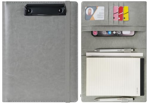 Wonderpool A4 A5 Appunti in PU pelle Partfolio Notepad Porta moduli - Intervista Planner Meeting Scrittura Padfolio File Porta documenti per ufficio Viaggi Scuola Hotel Ospedale (Grigio, A5)