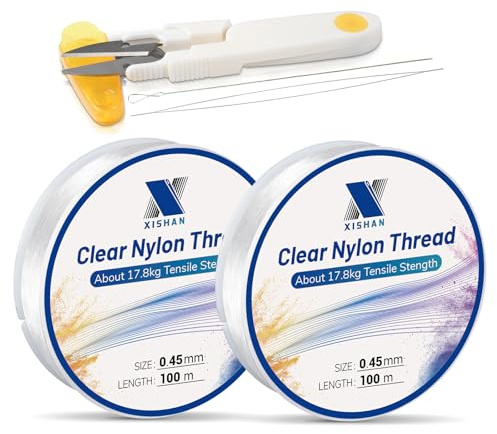 Pack of 2 Clear Fishing Wire 200m(0.45mmx100mx2 Spool),with 2 Needles,1 Scissor Fishing Line Clear Invisible Hanging Wire Strong Nylon String Thread for Balloon Garland Hanging Crafts Decorations 2