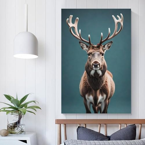 GQmoney Festlicher Hirsch, individueller Leinwanddruck für rustikale Badezimmerdekoration, 20 x 30 cm