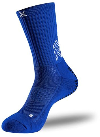 SOXPro Classic - Calze Antiscivolo - Frecce GRIP in Silicone - Antivescica - Traspiranti - Stabilità e Controllo - Running, Calcio, Ciclismo e Tennis (IT, Testo, M, Regular, Regular, Royal Blue)