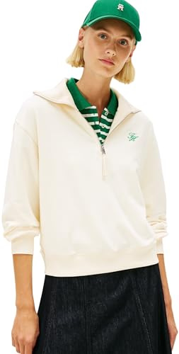 Tommy Hilfiger Damen Th Script Half Zip Terry Swtshrt Ww0ww49470 Sweatshirt mit halbem Reißverschluss (1er Pack)