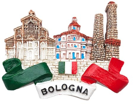 3D-Magnet dekorativer Kühlschrankmagnet Bologna Souvenir Kunstharz Vintage San Luca Eselturm San Petronio dreifarbig Magnet Magnettafel Home Kitchen Office (1, Drappe)