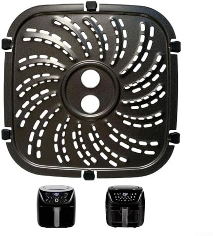 Air Fryer Grill Pan for PowerXL Air Fryers, Square Air Fryer Accessories Tray Grill Plate Crisper Plate Replacement Parts with Rubber Bumpers(24 * 24cm)