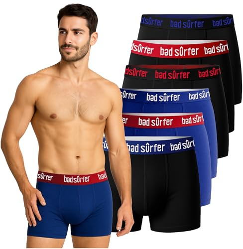 Bad Surfer Herren Boxershorts 6er Pack – Baumwoll Unterhosen im Farbmix, bequemer Sitz ohne Einschneiden