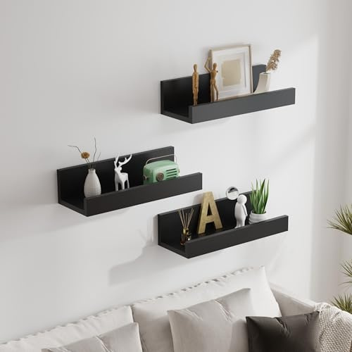 AVC Designs Floating Shelves, 40cm Shelves for wall, Wood Wall Shelves, Wooden Shelves for Bathroom, Bedroom, Office, Living Room, Kitchen, etc (3, Black)