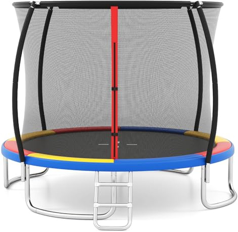 COSTWAY Ø244 cm/305 cm/366 cm Trampolin Outdoor mit Leiter, Gartentrampolin rund mit Sicherheitsnetz, Randabdeckung & Metallrahmen, Kindertrampolin Komplett Set für Kinder & Erwachsene