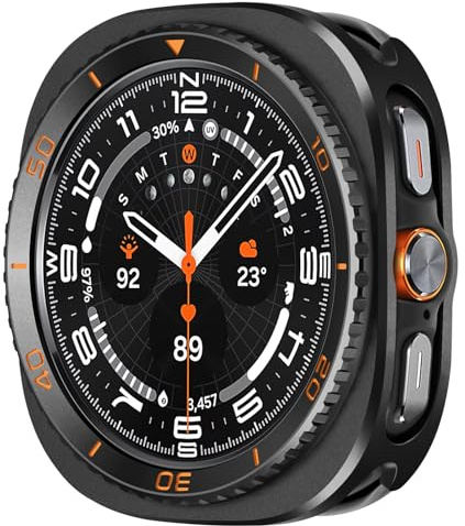 Amizee Hülle Kompatibel für Samsung Galaxy Watch Ultra 47mm, Schwarz/Orange | Kompatibel für Samsung Watch Ultra (2025/2024) mit Displayschutzfolie, Robuste Stoßstangen-Schutzhülle für Galaxy Watch 47mm