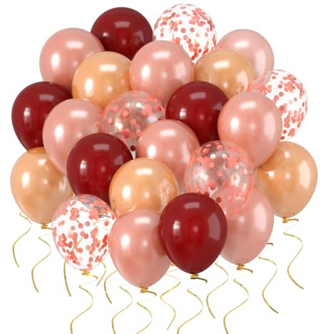 Luftballons Rose Rot Gold 60 Stück 12 zoll Luftballons Grape Rot Latex Ballons Rose Gold Metallic Konfetti Ballons für Geburtstag Verlobung Party Deko