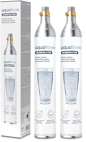 AquaFloow CO2 Zylinder für Wassersprudler Premium 600 ml, Kartusche für Sprudelwasser, Kohlensäure Cylinder bis zu 60 L, Ersatz kompatibel mit SodaStream, Aarke- 2 Stück