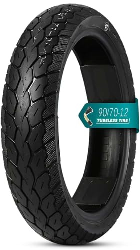90/70-12 Schlauchloser Motorradreifen, 90/70/12 Reifen 4P.R., 250 KPa, 128 kg Maximallast, 90 70 12 Rutschfestes All-Terrain-Profil für Scooter Mopeds, Hohe Haltbarkeit(1pc)