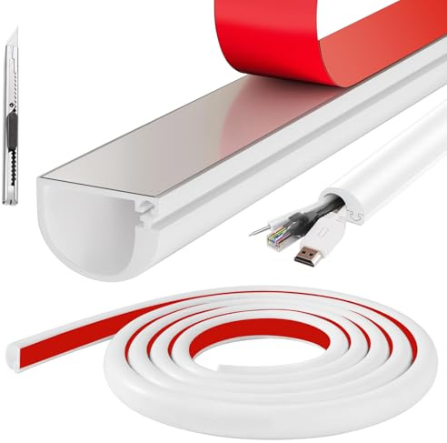 Xinjiayi 1.5M Silicone White Wire Hider,Tv Cable Hider Self Mini Trunking,Adhesive Cables,Trunking for Tv Cables,Suitable for Wall,Floor & Ceiling Management (for 2-3 cable)
