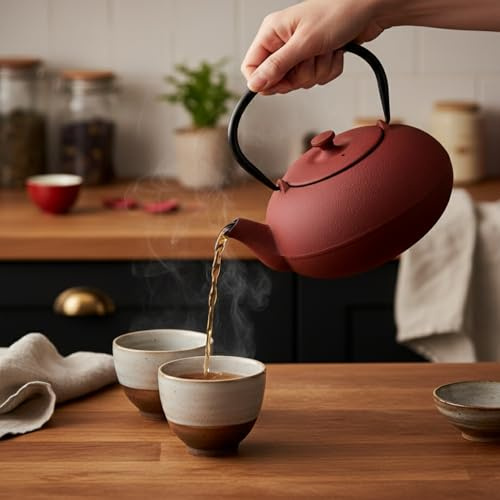 AROMELIO Gusseisen Teekanne mit Metallsieb, Traditionell, 800 ml, 7,5 cm Durchmesser