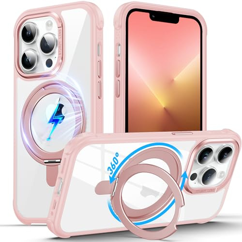 DASFOND für iPhone 13 Pro Hülle, [Kompatibel mit MagSafe ] 360°Magnetischer Ständer Militärschutz Schlankes, Stoßfeste Kratzfeste Handyhülle für iPhone 13 Pro Case All-in-One, Transparent Pink