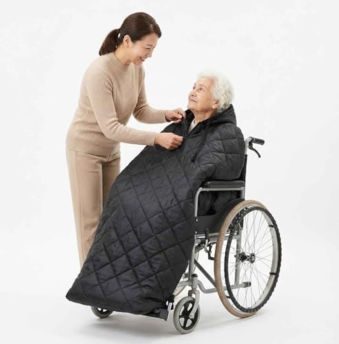 Waterproof Windproof Wheelchair Blanket for Adults, Fleece Lined Winter Cover. Hooded Poncho Rain Coat for Elderly, Full Body Warmth - Fits Manual & Electric Wheelchairs(Within 175)