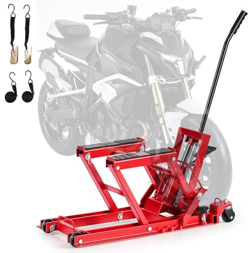 VEVOR Cric de Moto Hydraulique, Pont Élevateur Compact Charge 680 kg Plage de Levage Réglable 11,5-38,5 cm, pour Entretien Quad ATV Atelier, Lève Moto Commande au Pied, Table Élevatrice avec 4 Roues