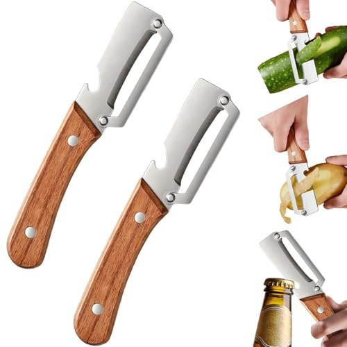 2 Piezas Pelador Verduras Multifunción, Pelador de cocina multifuncional 2 en 1, pelador de verduras de acero inoxidable con abridor de botellas, pelar patatas, zanahorias (2 Piezas)