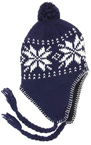 Peruanische Mütze Chullo Ch'ullu mit Bommel, Unisex, Herren/Damen, Farben zur Auswahl, Dunkelblau 2, One size
