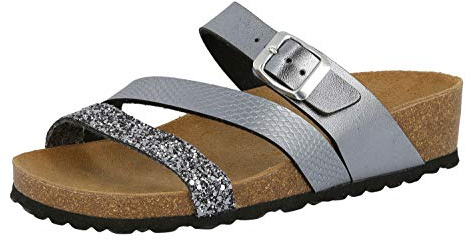 Lico NATURAL GLITTER Damen Pantoletten, Anthrazit, 39 EU