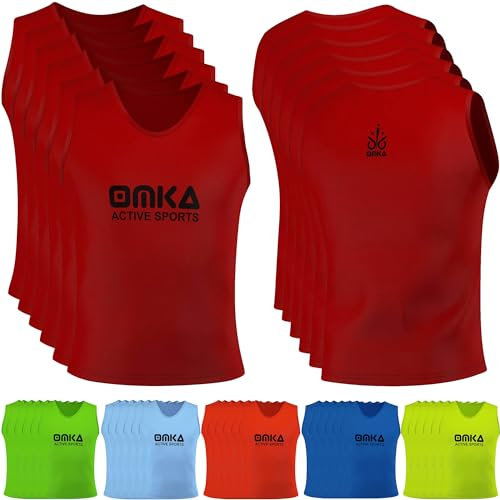 OMKA 6 Stück (6er-Set) Fußball Leibchen Lätzchen Trainingsleibchen Markierungshemd Fußballleibchen für Kinder Jugend und Erwachsene | Rot - L
