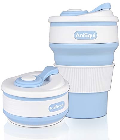 AniSqui coffee to go becher faltbar, (350ml 12oz, 100% Lebensmittelqualität Silikon BPA-frei kaffeebecher faltbar) by (Blau)