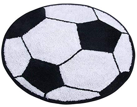 Homescapes Kinderteppich Fußball Bunter Teppich, Vorleger 120 cm Durchmesser. Farben: Schwarz und Weiß. Geeignet für Badezimmer oder Kinderzimmer.