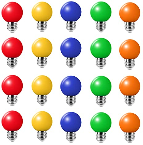 20er Pack Farbige Glühbirnen LED 2W E27 G45 Beleuchtung Glühbirnen, LED Farbige Golf Kugel Glühbirne, Gemischte Farben Rot Grün Blau Orange Gelb