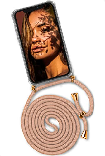 ONEFLOW Twist Case – Handyhülle mit Band für iPhone X/iPhone XS - Handykette zum Umhängen, Hülle mit Kette abnehmbar, Handy Umhängeband, Schutzhülle und Kordel – Gold Beige