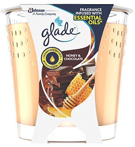 Glade Duftkerze im Glas, Duftkerze mit ätherischen Ölen, bis zu 42 Stunden Brenndauer, Honig & Schokolade, 129 g