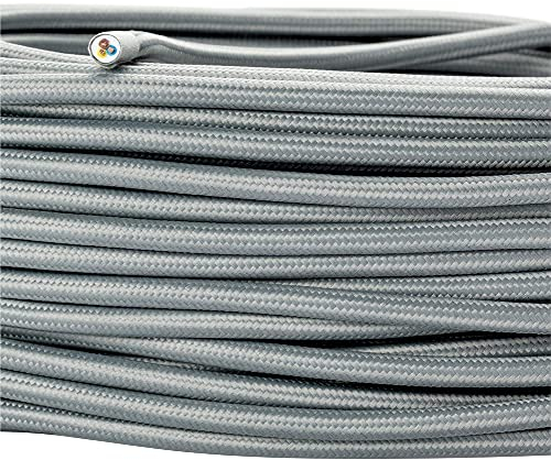 Cavo tessile per lampade, 3 fili, 3x 0,75 mm², cavo elettrico con conduttore di terra, accessori per lampada (5m, Grigio)
