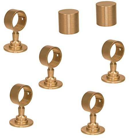 2 Endkappen und 5 Seilträger Messing matt für 40mm Handlaufseil