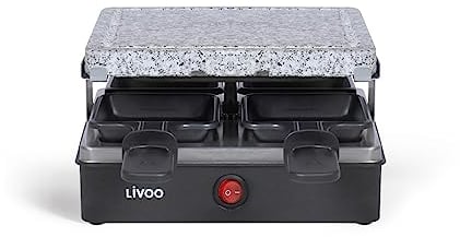 LIVOO DOC242 Appareil à Raclette 4 Personnes | Grill Pierre en Granite Amovible | Revêtement Antiadhésif - 600 Watts