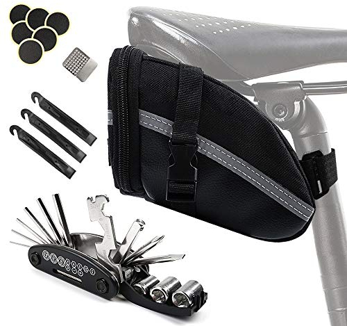OTUAYAUTO 16-in-1 Fahrrad-Multitools Set mit Flickzeug, Reifenheber, Satteltasche und Selbstklebendem Flicken - Werkzeug für Mountainbikes und Rennräder