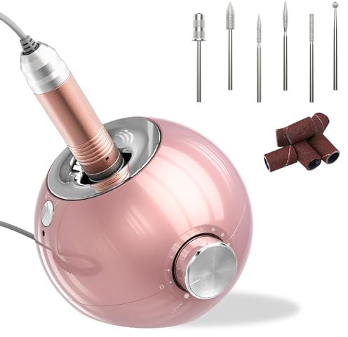 Delanie Nail Drill 35000RPM Professional Manicure Efile for Home and Salon Use with Six Sanding Bands and Drill Bits UK Plug(Wired-Pink)