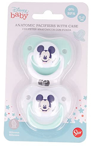 2ER SET SCHNULLER ANATOMISCHE SILIKONNIPPEL 0 BIS 6 M MIT COOLEM LIKE MICKEY CASE