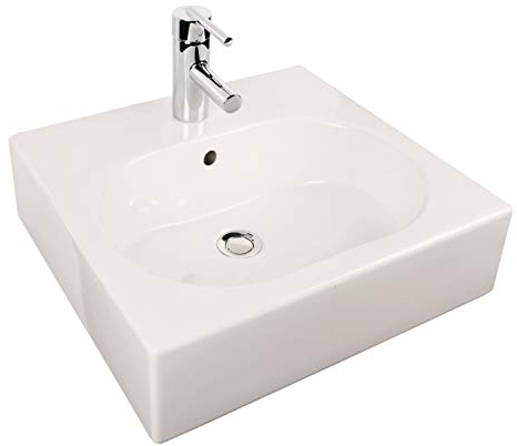 aquaSu® Waschtisch-Set Vienta 50 cm | eckiges Waschbecken in weiß | Waschtisch 50 x 46 cm zur Wandmontage | mit Grohe Waschtischarmatur | Röhrengeruchsverschluss | Waschtischbefestigung | 04999 3
