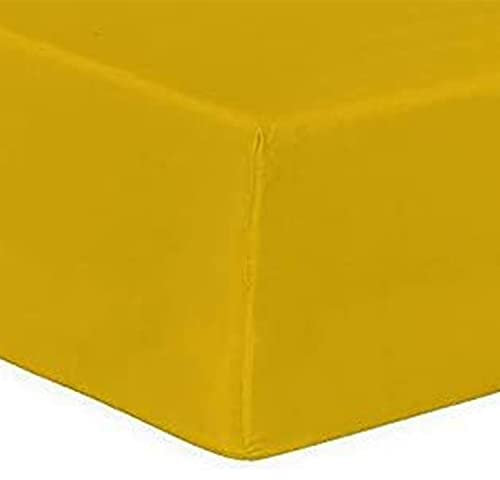 Deep Fitted Bed Sheets Easy-Care Non-Iron Percale 10'' / 25CM Fitted Sheet, 4Ft Small Double - Mustard