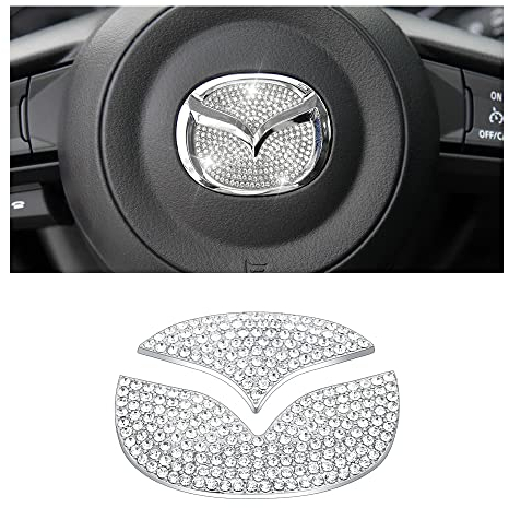BLNGOOSE für Mazda 3 Zubehör 2 5 6 CX3 CX4 CX5 C X7 CX9 Bling Mazda Lenkrad Logo Aufkleber Diamant Auto Strass Silber 2 Stück