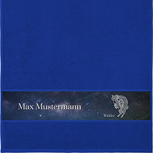 Handtuch mit Namen - personalisiert - Motiv Sternzeichen Widder - viele Farben & Motive - Dusch-Handtuch - royalblau - Größe 50x100 cm - persönliches Geschenk mit Wunsch-Motiv und Wunsch-Name