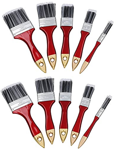 Lot de 10 Pinceaux Brosse Peinture Synthétiques pour Peinture et Décoration 2,5 cm - 6,3 cm de Largeur