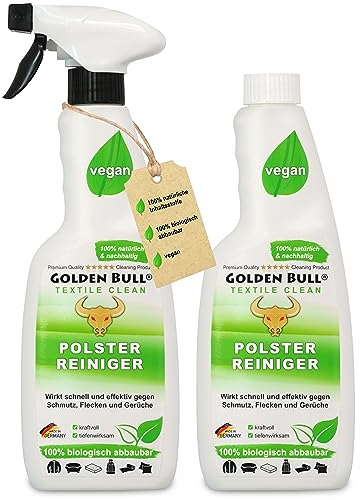 Golden Bull® Polsterreiniger für Sofa & Auto 2x500ml [STARK - VEGAN - OHNE CHEMIE] Natürlicher Polster Reiniger & Fleckenentferner für alle Polstermöbel - Couch und Autositz Reiniger aus Deutschland